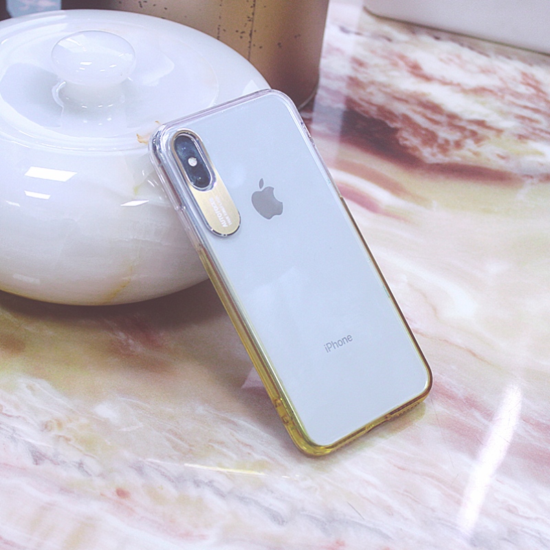 Cor gradualmente mudando borda caso de telefone móvel para iPhone X \/ XS com protetor de câmera de metal