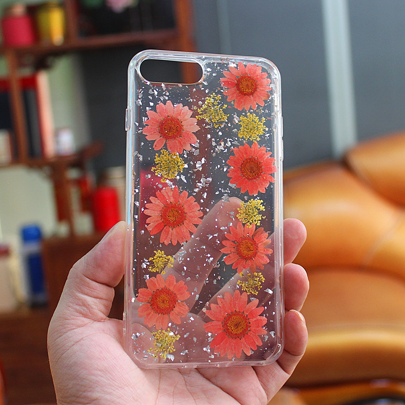 TPU + PC glittery cola cola capa para celular com flor interna feita à mão para iPhone 6 Plus \/ 7 Plus \/ 8 Plus